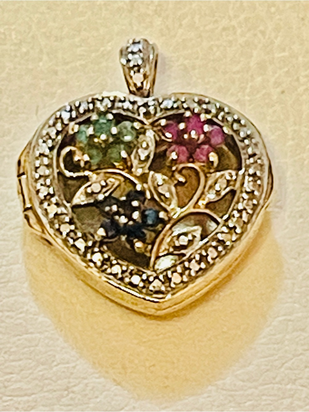 Ross-Simons 14 K Gold 925 Sterling Silver Emerald & Sapphire & Ruby pendant open